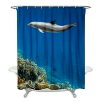 Smiješna zavjesa za tuširanje, kreirana s podvodnom biznom vodene životinje kornjača morskog morskog morske psove ribe, kupaonica set sa kukama, br. 8, 150x