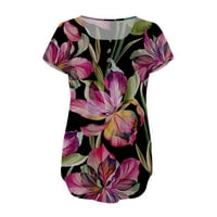 Ženski ljetni vrhovi cvjetni ispis labavi casual v izrez casual bluza kratkih rukava