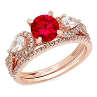 1. CT sjajan okrugli rez simulirani ruby ​​14k Rose Gold Solitaire sa akcentima mladenci set sz 7.75