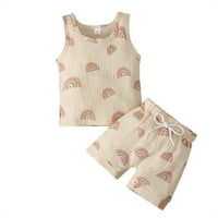 Baby Boy odjeća odjeća za djecu Dječje djevojke Ljeto pamučno posteljina dugina bez rukava majica na rukavima + kratke hlače se postavljaju odjeću za bebe 2- godine