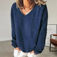 Ženski džemper s dugim rukavima Fluffy nejasni akrilni pulover vrhovi Chunky pletene puno boje narezine