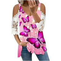GUZOM WOMENS Ljetni vrhovi - kratki rukav udoban trendy vrhovi elegantna čipka bluza V izrezana majica
