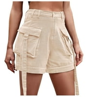 Teretne kratke hlače Obrežene hlače lagane casual baggy trendy gumb Elastični struk udobne čvrste pantalone sa džepovima