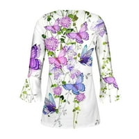 Fjofpr Plus veličine vrhova ženske cvjetne tiskane tunike na vrhu Ležerne prilike V-izrez ljetna bluza sa majicom