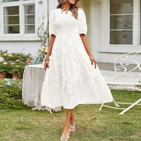 Ženske haljine Dužina lakta cvjetna modna dužina gležnja A-line ljetna haljina za vrat bijela XL
