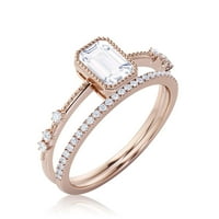 1. Carat Emerald Cut Diamond Moissanite tanki zaručni prsten, tanak vjenčani prsten u srebru s 18k ružičastog pozlaštavši poklon za njene, mladenke, osnivački prsten, obdarni prsten