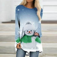 Ženska majica sastanke Crewneck s dugim rukavima Božićni ispis Zimska labava bluza za žene