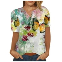 Plus veličine za žene ženski V-izrez kratki rukav cvjetni dame bluze casual majice za žene žuti s