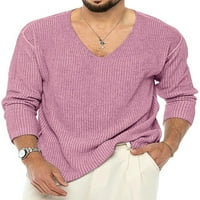 Bomotoo muškarci pleteni vrhovi V džemper izreza Čvrsta boja pletene džempere Jumper Radni pulover ružičasti