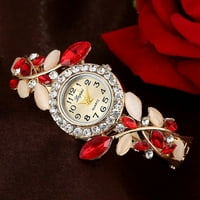 Elegantna djevojka Dame Luxury Bangle Satovi okrugli kristalni cvjetni narukvica Gledajte žene Chic Kvarcni ručni satovi crveni
