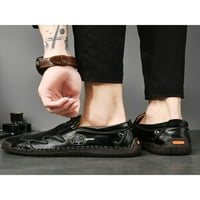 Oucaili muški stanovi klizne na casual cipele Poslovni loaferi Udobne kožne haljine cipele muškarci crni 6.5
