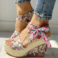 Komforne sandale za žene Ženske dame Platform Wedges Peta Sandale Cvjetne cvijeće Čipke za cipele Obuća