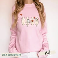 Ghost Valentine Duks, sablasna pauša za valentinu, slatka ghost crewneck, poklon za valentine, duh Valentine, ružičasta dukserica, retro duh