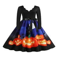 Enwejyy Novi dolazak Halloween Žene čipke Pulover Cartoon Print V-izrez Halloween haljina s dugim rukavima