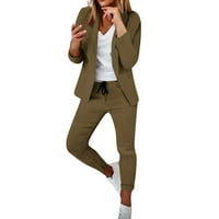 DrpGunly Blazers za žene Dva reverla seta Poslovna jakna s dugim rukavima pantnim odijelom Slim Fit