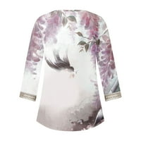 Meichang Womens Ljetni vrhovi Trendy Print T-majice Klasična čipka V izrez Majice Ležerne bluze čipke