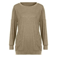 Loyisvidion Womans majica odobrenje modne žene O-izrez majica s dugim rukavima Ljetni čvrsti džep labav bluza vrhovi haki 8
