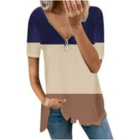 Yyeselk trendi bluze za žene seksi lančani patentni zatvarač V-izrez kratkih rukava gradijent boje majica
