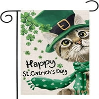 Dnevna zastava Sv. Patricka, mačka zelena šešir Shamrock Dvostrana bašta zastava za vanjsku baštu Festival Dekoracija dvorišta
