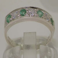Sterling srebrni prirodni dijamant i smaragdni prsten žena