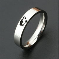Široki srebrni prsten, minimalistički čelični modni prsten od titana, pingvin prijedlog prsten za prsten