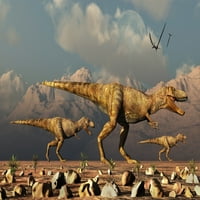 Tyrannosaurus Relosaurs Lov na hranu. Poster Print Mark Stevenson Stocktrek Images