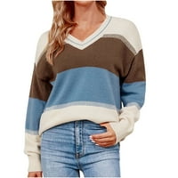 Symoidni ženski džemperi- Ležerni seksi modni modni V-izrez dugih rukava bluza Bež l