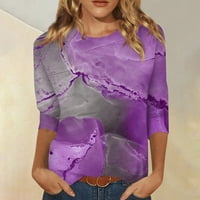 APEPAL ljetni bluze za žene, žensko ljeto Tri četvrtine rukava Crewneck casual tiskani bluze ljubičasti 4xl