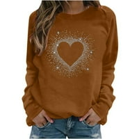 Majice dugih rukava za žene Casual Fall Sequin Heart Okrugli vrat Swearshirt Trendi pulover vrhovi Ters