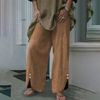 Borniu pantalone Flowy Hlače za žene, modni elastični struk casual čiste boje ravno noga visoka struka