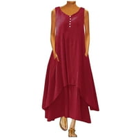 Absuyy ženske haljine - Modni ženski ljetni casual čvrsti kružni krakovni prsluk bez rukava dugačak haljina crvena veličina XL