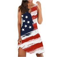 Ernkv ženska mini opravdano zazor USA zastava zastava odjeću ključana za vezu za slobodno vrijeme Fit Fashion 4. jula bez rukava ljetni patriotski sandress plavi xl