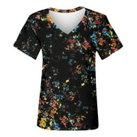 Dressy vrhovi za žene Fit Fasson Casual tiskani V-izrez kratki rukav top bluza Dame Top Black XL