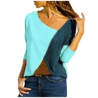 Majice za žene Žene O-izrez u boji Color Collision Dugi rukavi plus veličina Jednostavna vrhova bluza