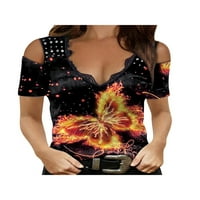 Eleluny Women Crch V Vruća hladnog ramena Majica Print Casual TEE bluza ljubičasta 2xl