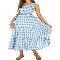 Mialeoley Women Swing haljina, bez rukava jedno-ramena Tvrstovana ljetna haljina na plaži