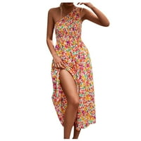 HELLSFHK Ženska ljetna nagnuta nagnuta na ramena cvjetna omota za plažu haljina za žene za žene