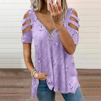 Zapadne košulje za žensku majicu s kratkim rukavima Ležerne priliketi purple Lwomens Camisas