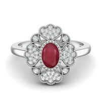 Ovalno rubinsko staklo napunjeno cvijeće za angažman za žene vjenčani srebrni prsten