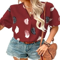 Glonme žene vrhovi majica kratkih rukava perjemska bluza za odmor, ležerna tunika košulja labavo rever
