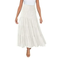 Manxivoo maxi suknja Ženska ljetna elastična visoka struka Boho Maxi suknja Ležerne prilike za crtanje linije duge suknje ženske suknje bijele boje