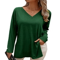 Bomotoo žene labave majice V izrez Mid Duljina majica Dailyward Plain dugih rukava Tunika Bluza Green