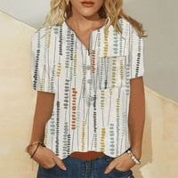 Ženski vrhovi bluza Grafički print kratkih rukava casual ženska modna Henley majica Bijela XL