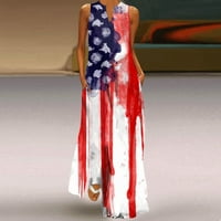 Žene Ležerne haljine Dan ljetne neovisnosti SAD Zastava zastava Plus veličine V-izrez bez rukava Moda Amerikanski jul Maxi Vintage Bohemian Haresses Party Prom Club Sunderss