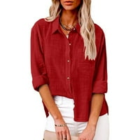 Lhked ženske gumne pune boje dolje majice V izrez labava bluza s dugim rukavima TUNIC TUNIC sa džepom