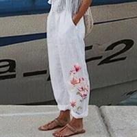 AirPow na casual pantalone sa džepovima Ženska ljetna casual labava pamučna i posteljina džepa Štamparija