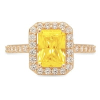 2. CT Sjajni smaragdni rez Clear Simulirani Diamond 18K žuti zlatni Halo Pasijans sa Accenting prstenom SZ 5.25
