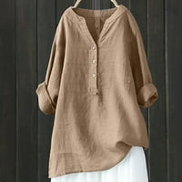 Ženska bluza tunika vrhova moda plus veličine čvrsta pamučna labava kafe casual rukav gumb gore V-izrez majice pulover