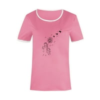 Raglan majice za žene trendi ljeto kratki rukav casual cvijet crewneck osnovna tunika majica sa labavom opuštenom ugrađenom comfy bluzom # 03-ružičasta XXL