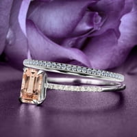 Bridalni prstenovi Set Art Deco 1. Smaragdni rezani morgatitni i dijamantni movalinski antikni zaručnički prsten, vjenčani prsten u srebru s bijelim zlatnim oblogom, obvezni prsten, oblogom, obljetni prsten